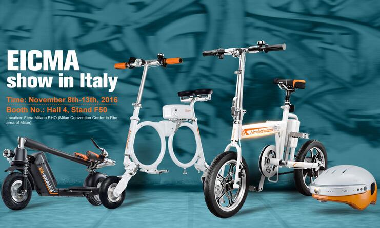 Airwheel é para mostrar suas novos scooters elétricos e bicicletas e em 2016 EICMA (Booth no.: Hall 4, Stand F50).